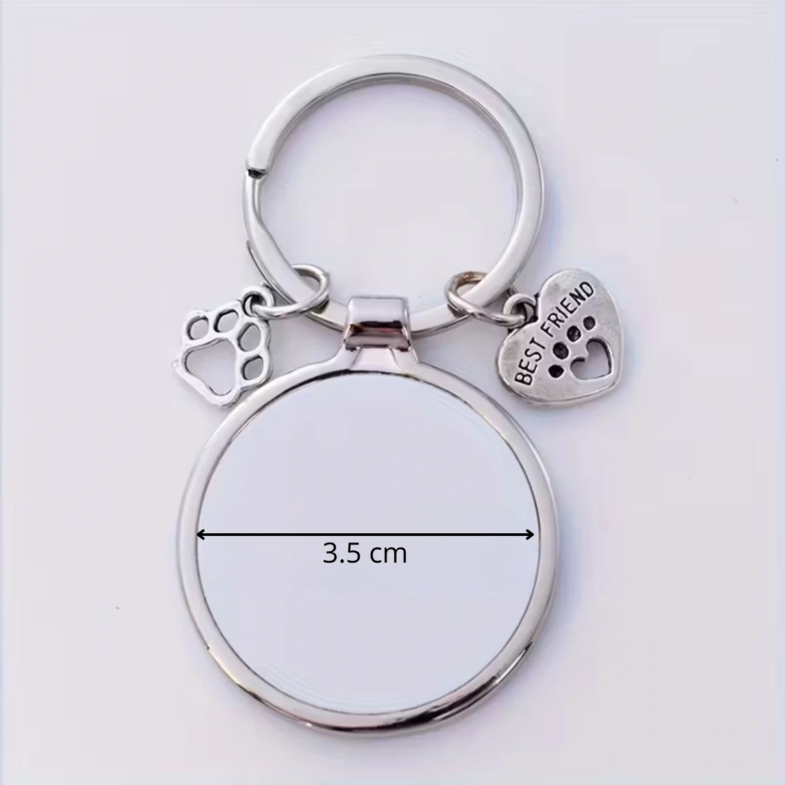 Porte-clés Photo Personnalisé "Best Friend" – Médaillon Rond avec Breloques Patte & Cœur