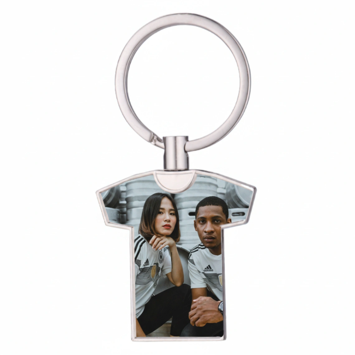 Porte-clés Maillot Personnalisé avec Photo – Forme T-Shirt en Métal Argenté