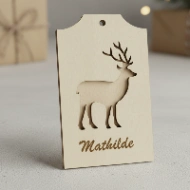Porte-Carte Cadeau de Noël Personnalisé en Bois – Ornement de Sapin avec Prénom – Motif Renne