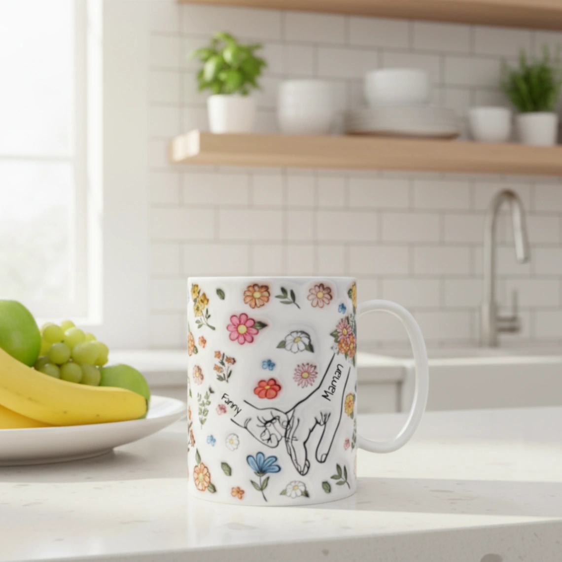 Mug Floral Personnalisé Pour Maman ou Papa - Effet Impression 3D 