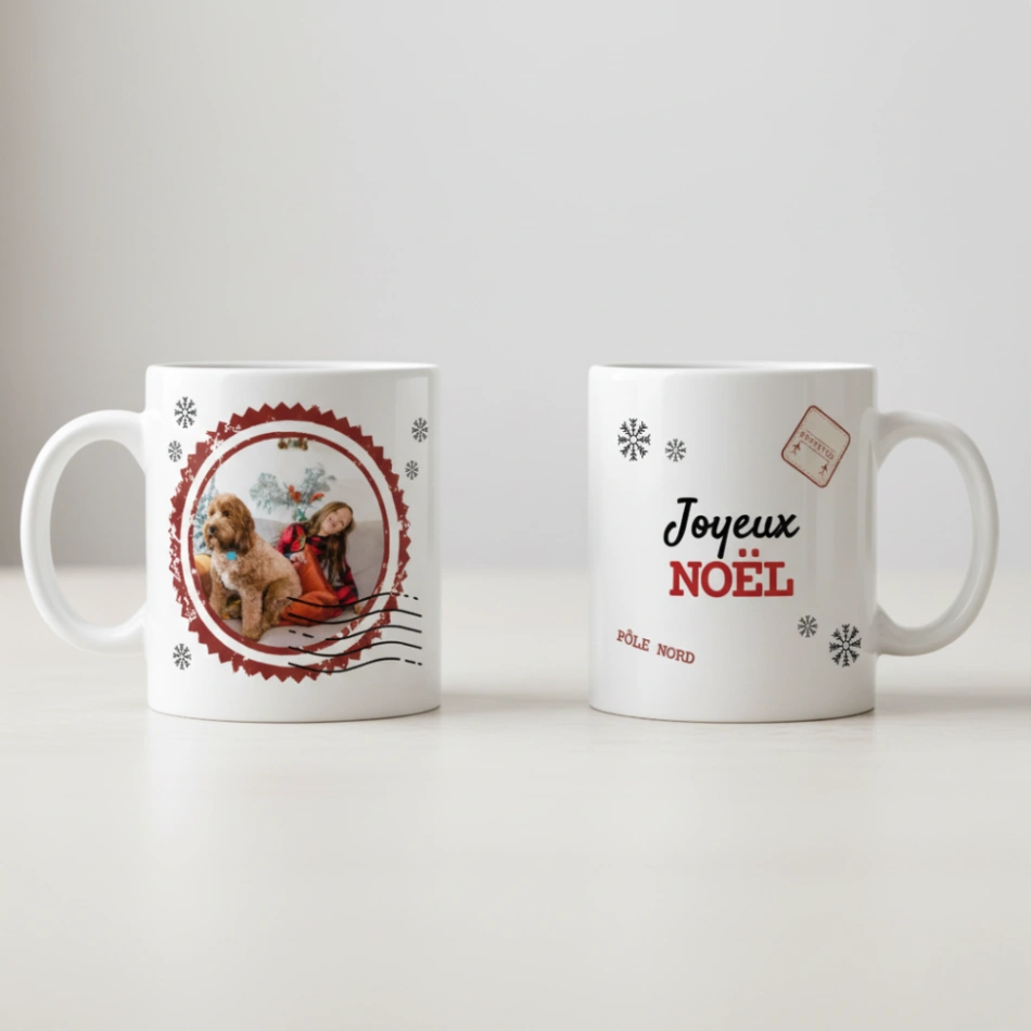 Mug de Noël Personnalisé avec Photo | Design Timbre du Pôle Nord