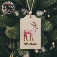 Porte-Carte Cadeau de Noël Personnalisé en Bois – Ornement de Sapin avec Prénom – Motif Renne