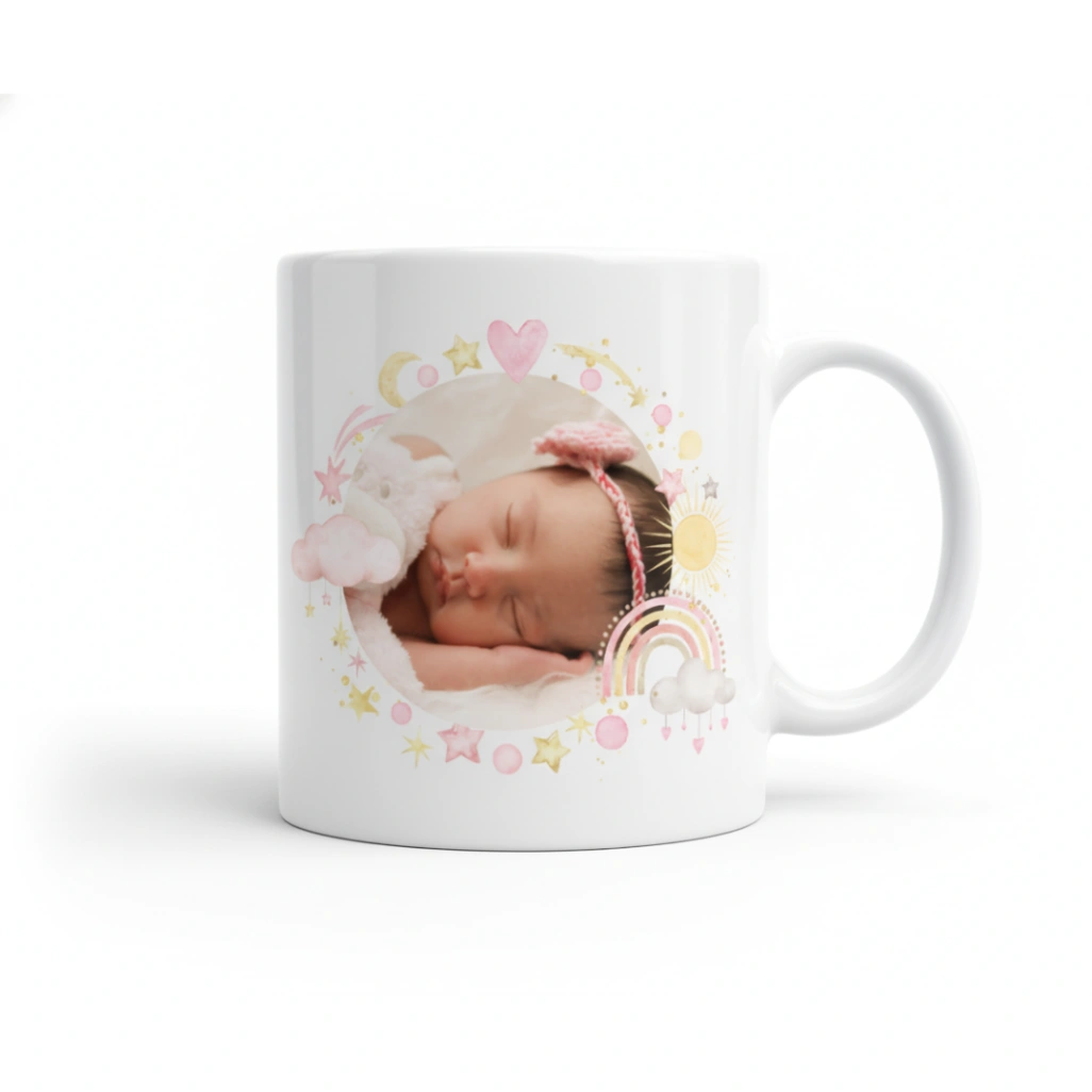 Mug Personnalisé Photo Bébé | Thème Rêves, Nuages et Arc-en-ciel