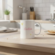 Mug Personnalisé Photo & Prénom | Thème Nuages, Éléphant et Douceur Rose