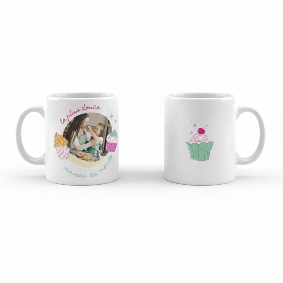 Mug Photo Personnalisé - "La Plus Douce Maman au Monde" | Design Cupcakes Gourmands