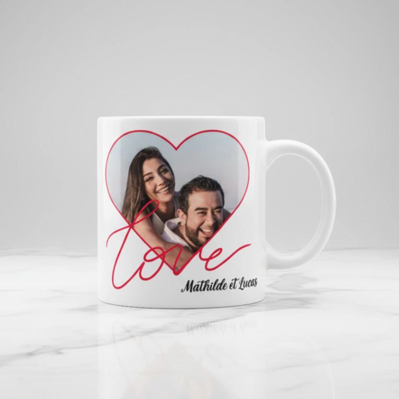 Mug Personnalisé Couple "Love" | Photo en Forme de Cœur