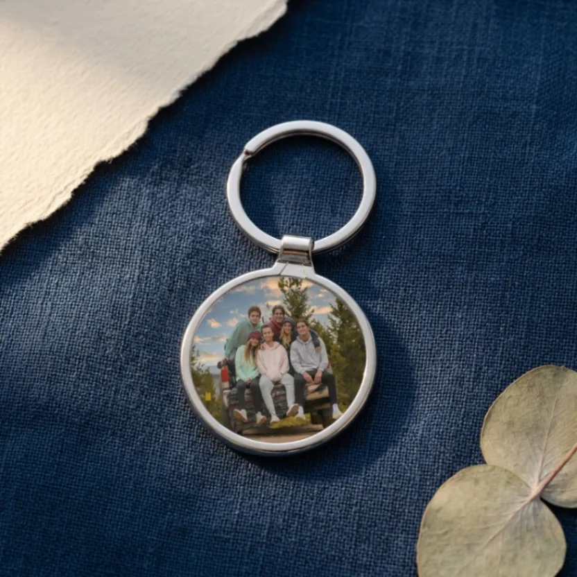 Porte-clés Photo Personnalisé en Métal — Cœur, Rond ou Rectangle