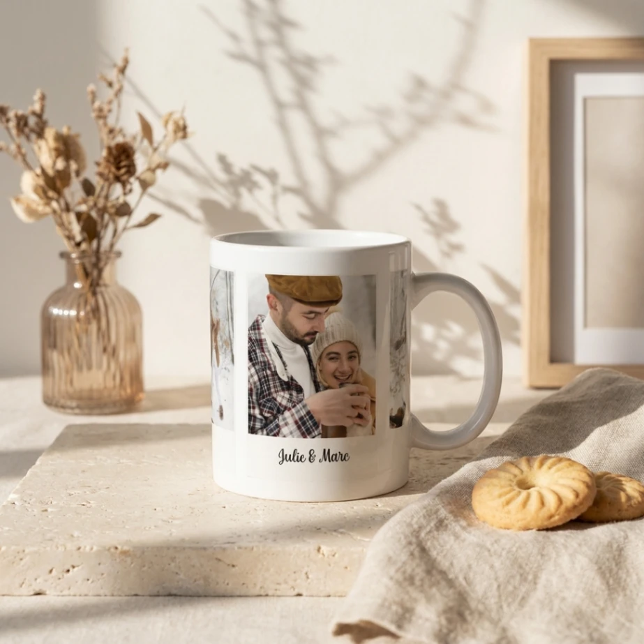 Mug Personnalisé "Souvenirs Polaroid" | Collage 3 Photos & Prénoms
