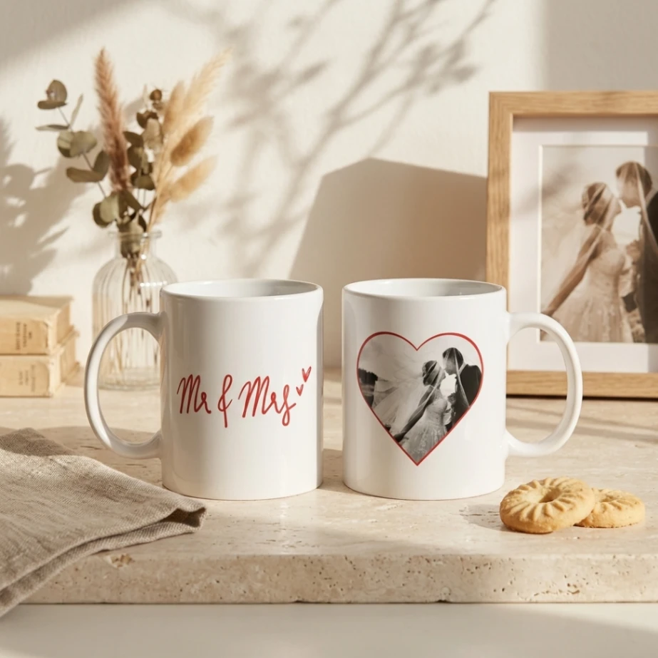 Mug Personnalisé Couple "Mr & Mrs" | Photo en Forme de Cœur
