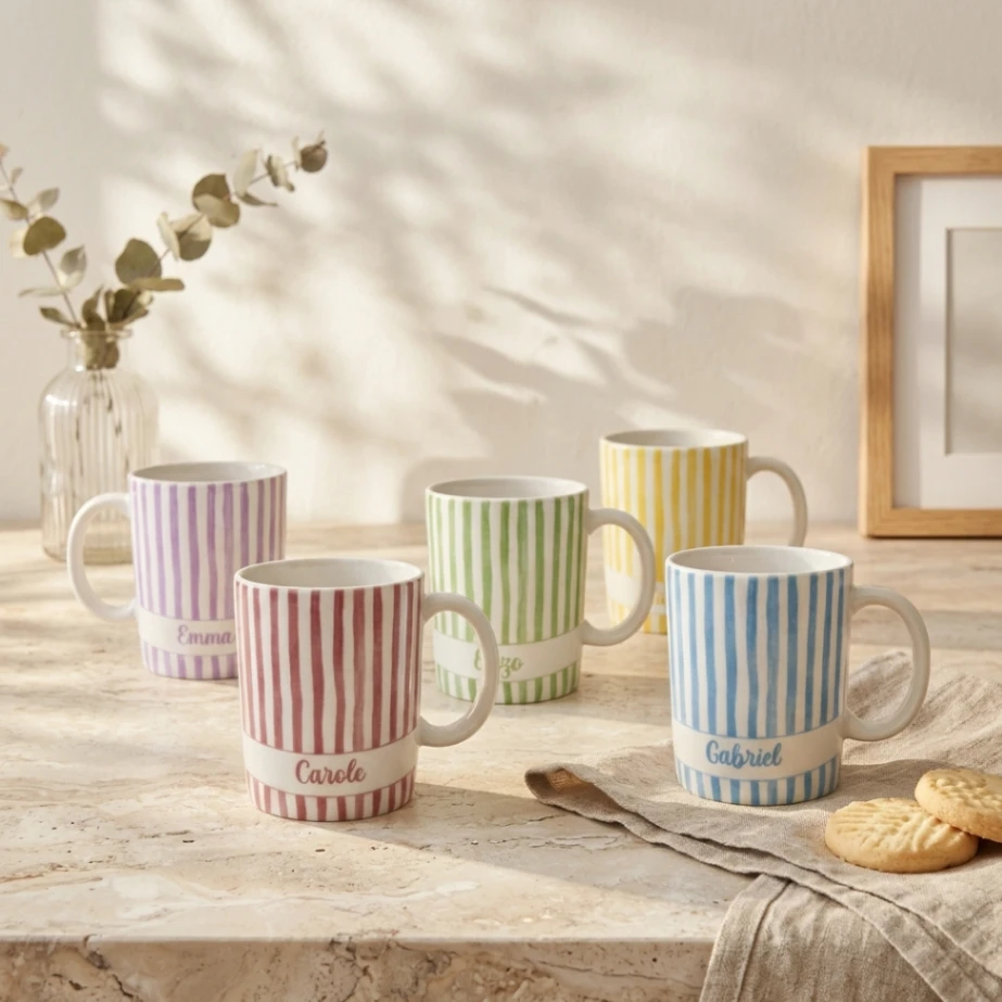 Mug Personnalisé avec Prénom - Motif Rayures Aquarelle