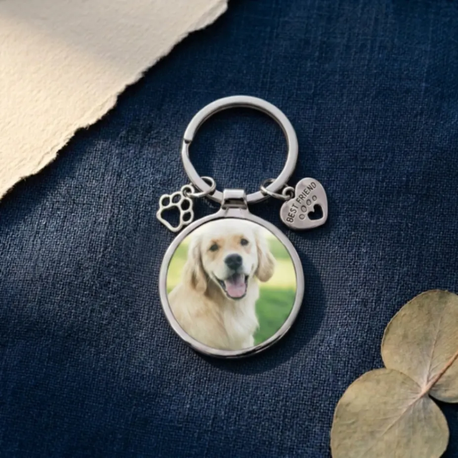 Porte-clés Personnalisé Chien Photo "Best Friend" Médaillon Argenté