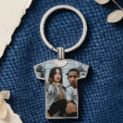 Porte-clés Maillot Personnalisé avec Photo – Forme T-Shirt en Métal Argenté
