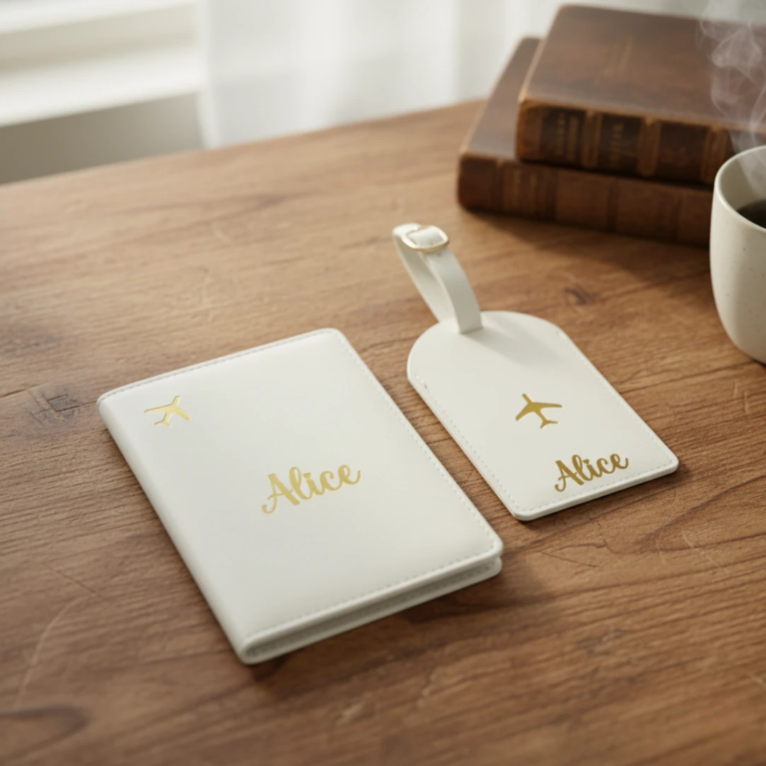 Porte-passeport et Étiquette de Valise Personnalisés avec Prénom ou Initiales