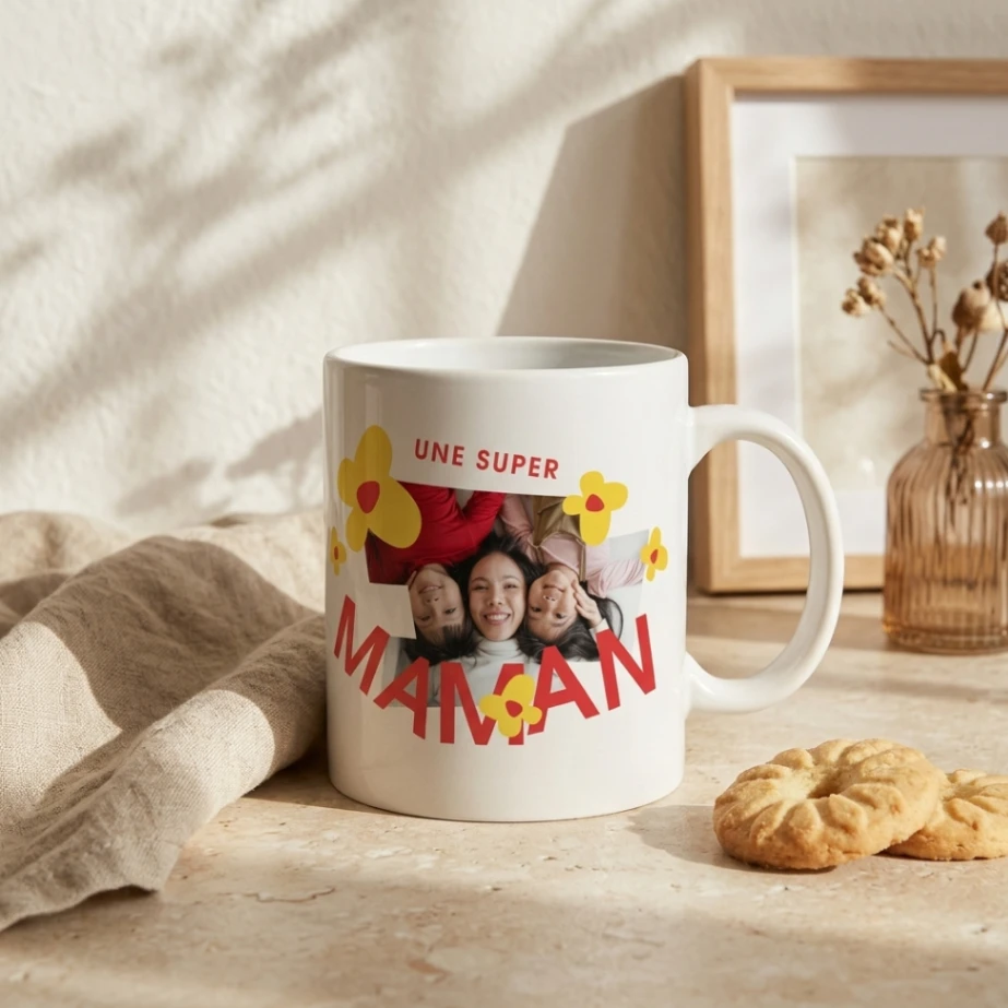 Mug Photo Personnalisé "Une Super Maman" | Cadeau Tendre & Coloré