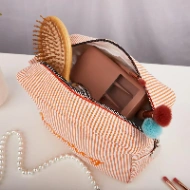 Trousse de toilette personnalisée rayée – Prénom brodé