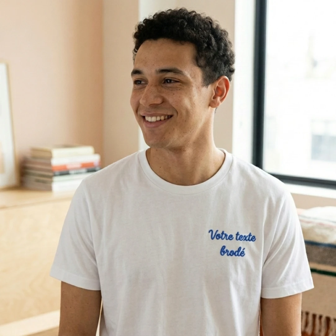 T-shirt en Coton avec Message Brodé Personnalisé