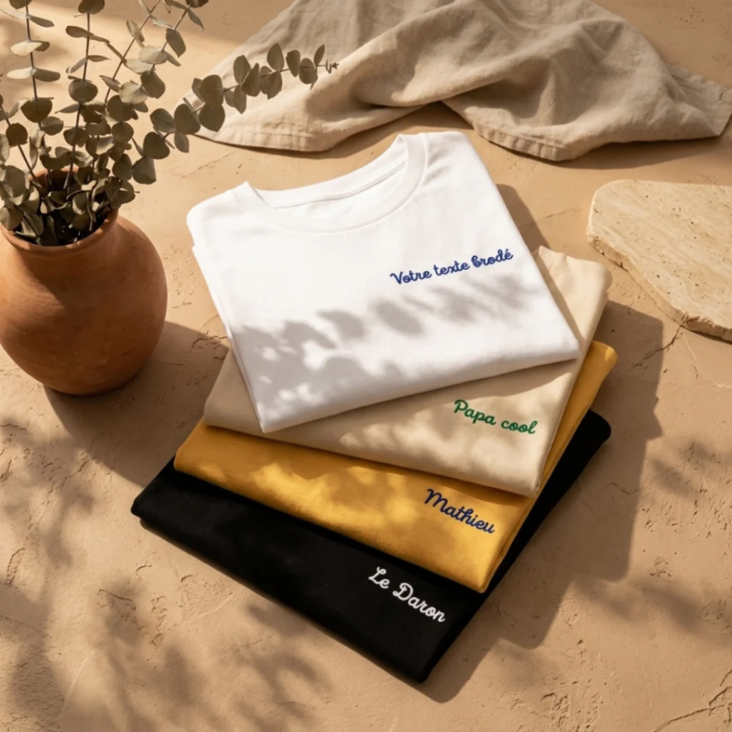 T-shirt en Coton avec Message Brodé Personnalisé